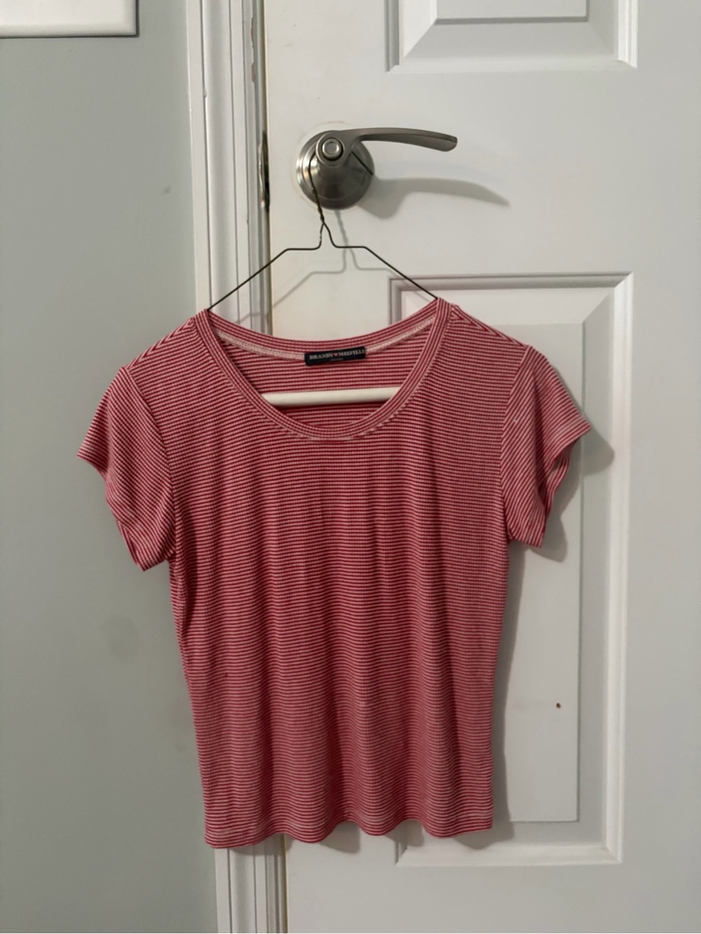 Brandy Melville one size fourth of july Red and White Thin Stripe Crew Tee